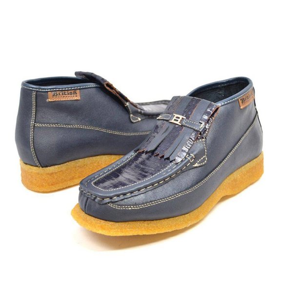 British Walkers Apollo 2 Men's Leather and Snake Skin Combo Navy - Picture 1 of 5